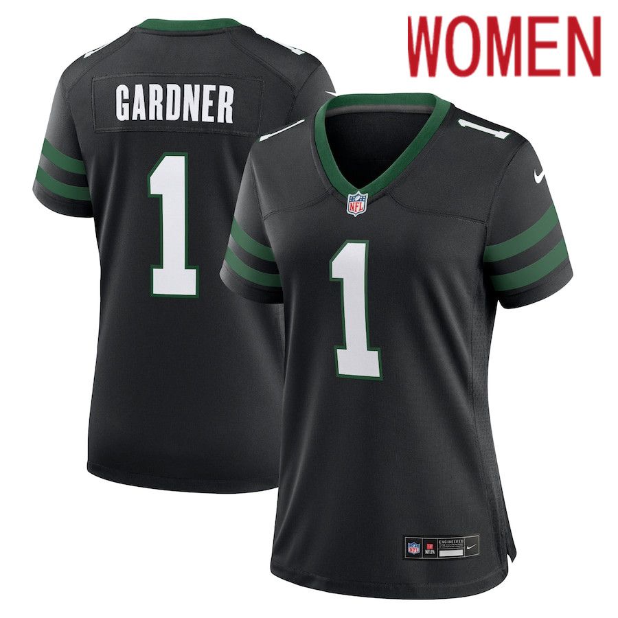 Women New York Jets 1 Ahmad Sauce Gardner Nike Legacy Black Alternate Game NFL Jersey